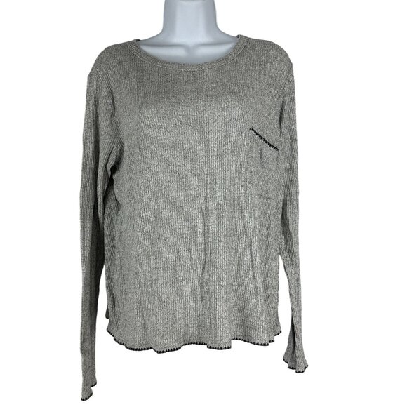 Ginger G Womens Long Sleeve Ribbed Gray Sweater With Pocket Lightweight Cozy Fit - Picture 1 of 10